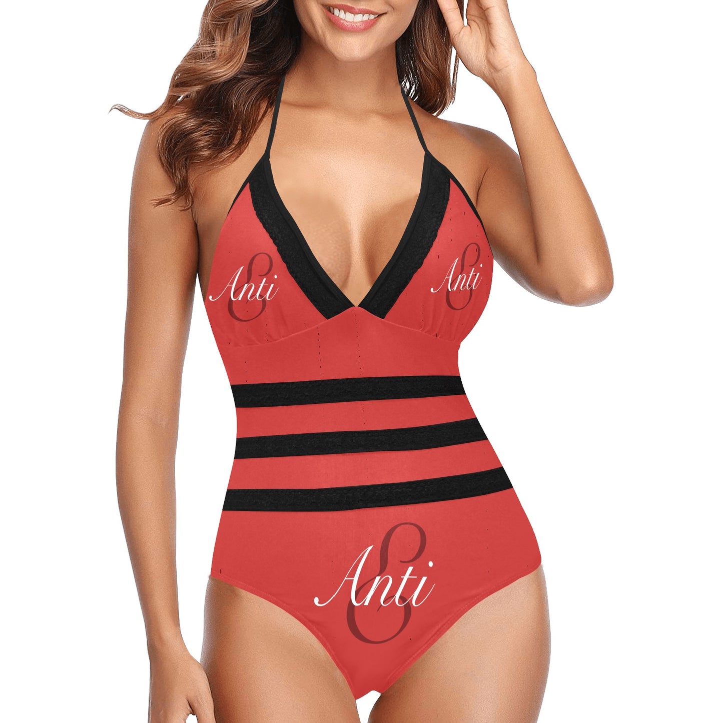 Antie lace band embossing swimsuit