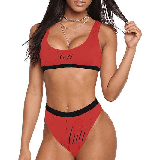 Sport Top & High-Waisted Bikini Swimsuit
