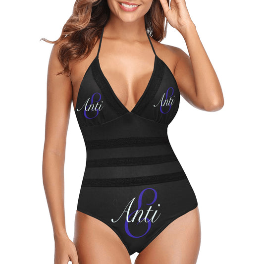 Antie lace band embossing swimsuit