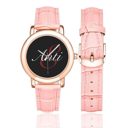 Antie women's rose gold-plated leather band watch